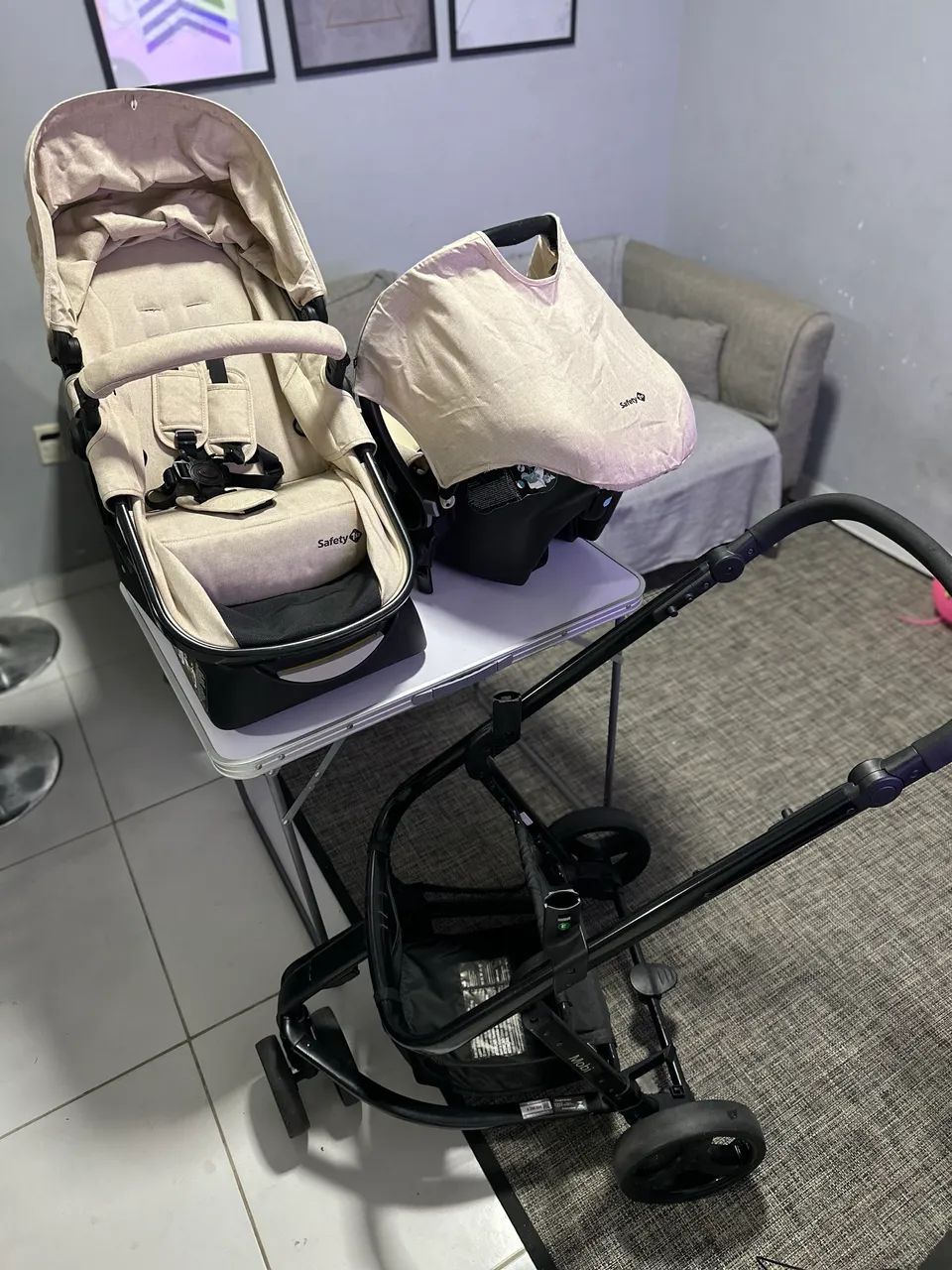 Carrinho de Bebê Safety 1st Mobi - Bege (Usado) - Foto 5