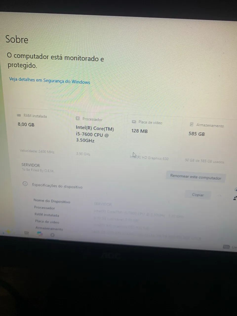 Pc I5 Sétima geração, SSD 128gb, 8gb 