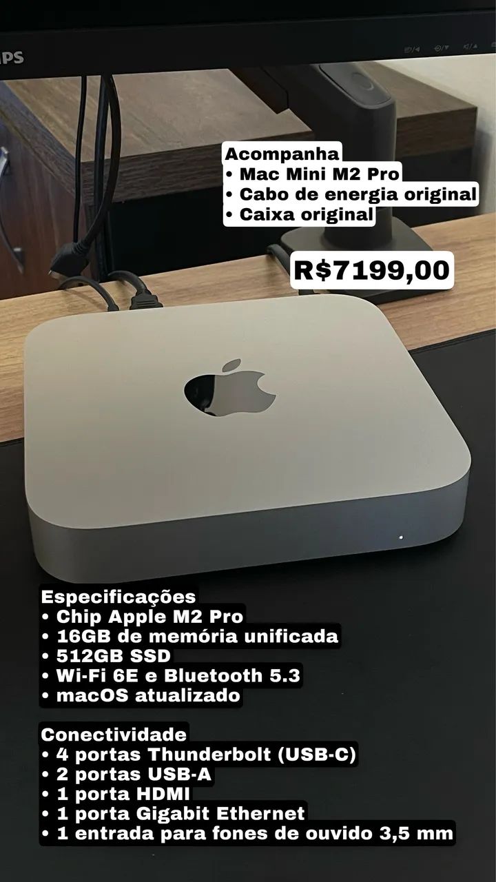 Mac Mini M2 Pro 16GB RAM 512GB SSD Impecável - Foto 3