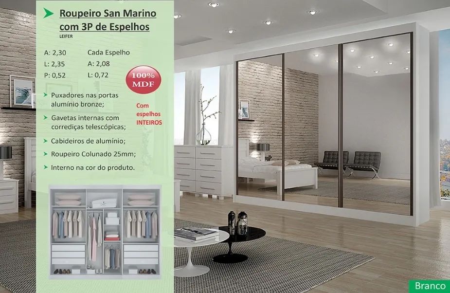 Guarda Roupa San Marino MDF com 3 espelhos  - Foto 2