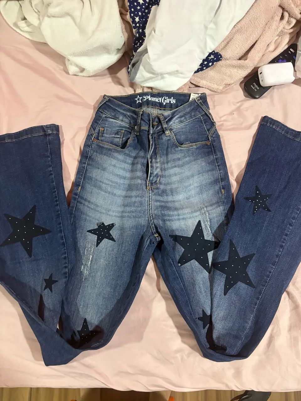 calça jeans flare estrela planet girls 
