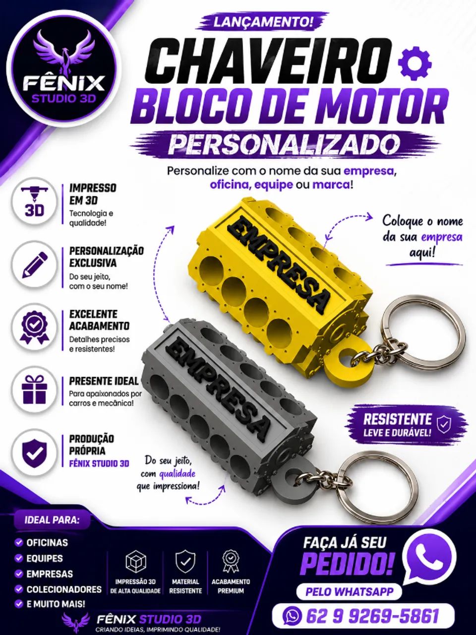 Chaveiro bloco de motor para empresa PERSONALIZADO