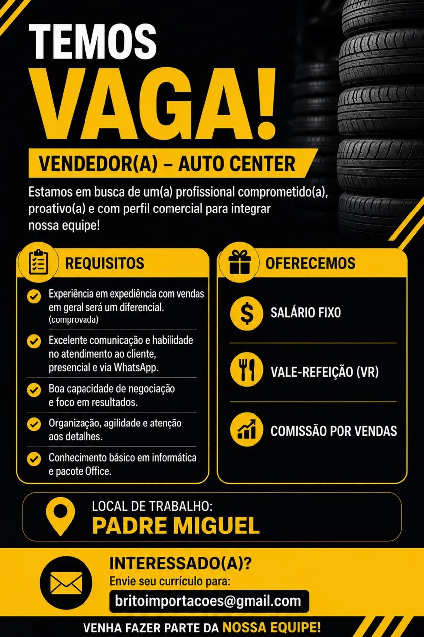 VAGA DE VENDEDOR/VENDEDORA