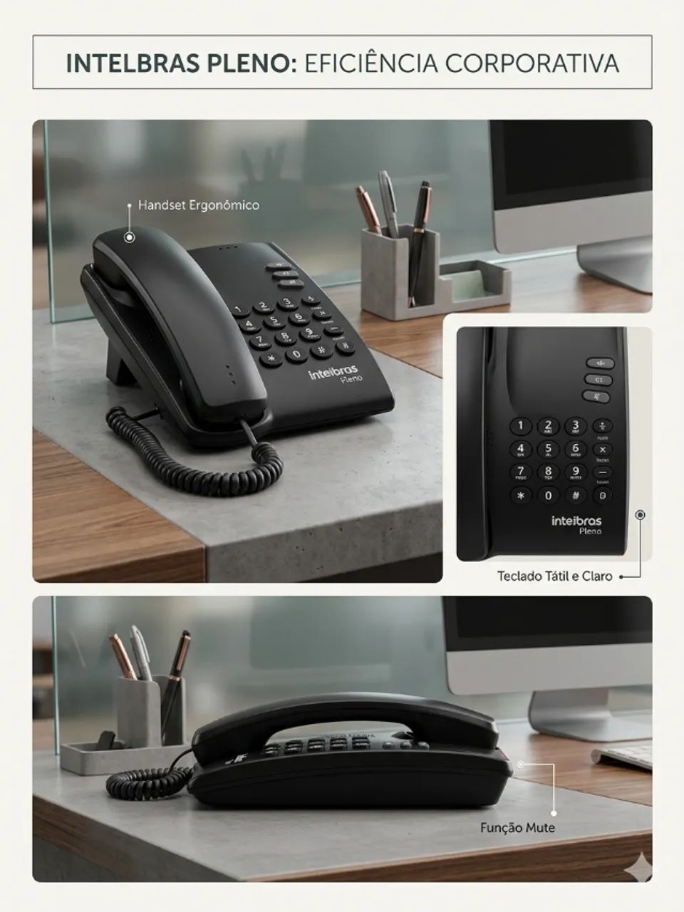 Telefone Fixo Pleno Intelbras  Sem Chave De Bloqueio Grafite- USADOS - Foto 3