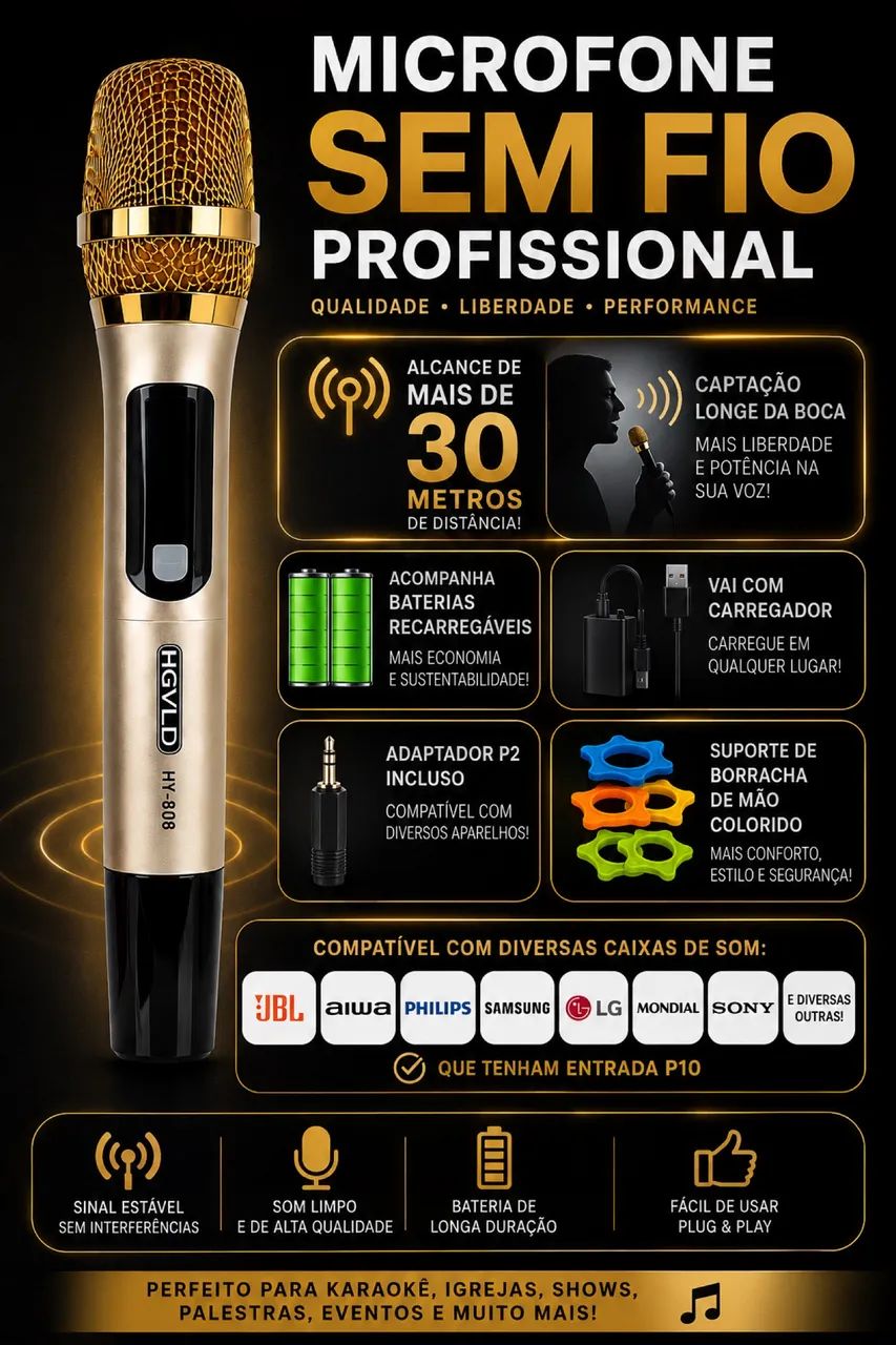 Microfone sem fio profissional longa distância 