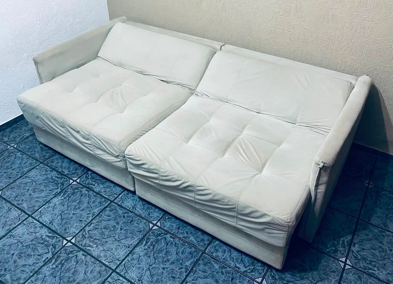 Sofá Retrátil E Reclinável Em Linho Claro - Confortável - Foto 3
