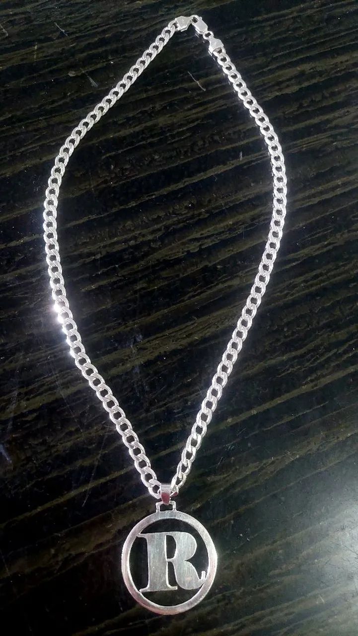 CORDÃO PRATA 925K MACIÇO COM PINGENTE LETRA R - Foto 5