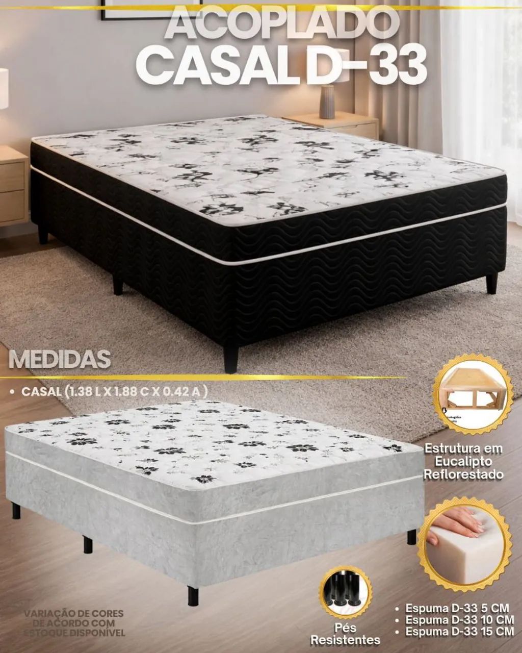 CAMA BOX CASAL COLCHÃO ACOPLADO 10CM 