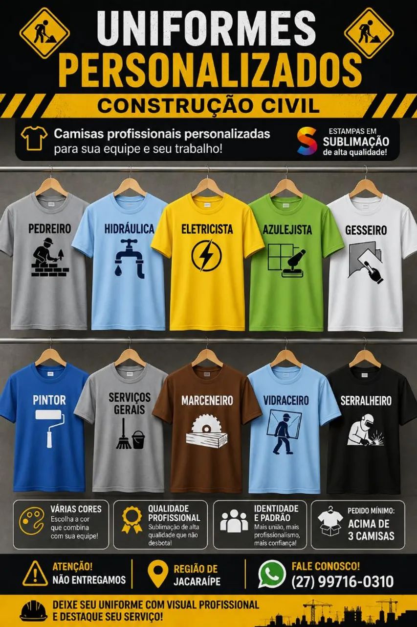 Uniformes personalizados para construção civil 