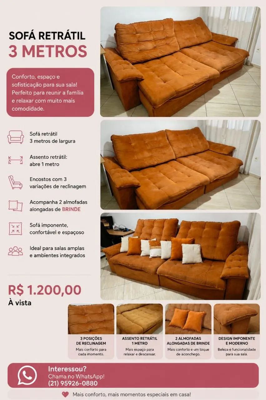 Sofá retrátil 3 metros