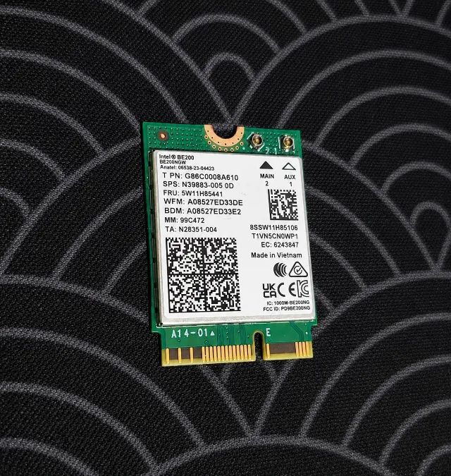 Placa Intel BE200 Wi-Fi 7 Bluetooth 5.4 M.2 NGW AX