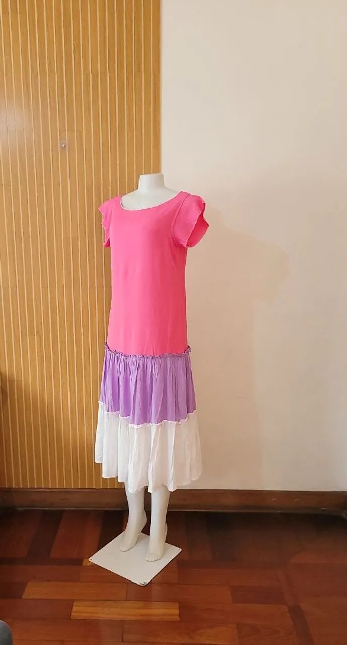 Vestido longo camadas rosa tam M