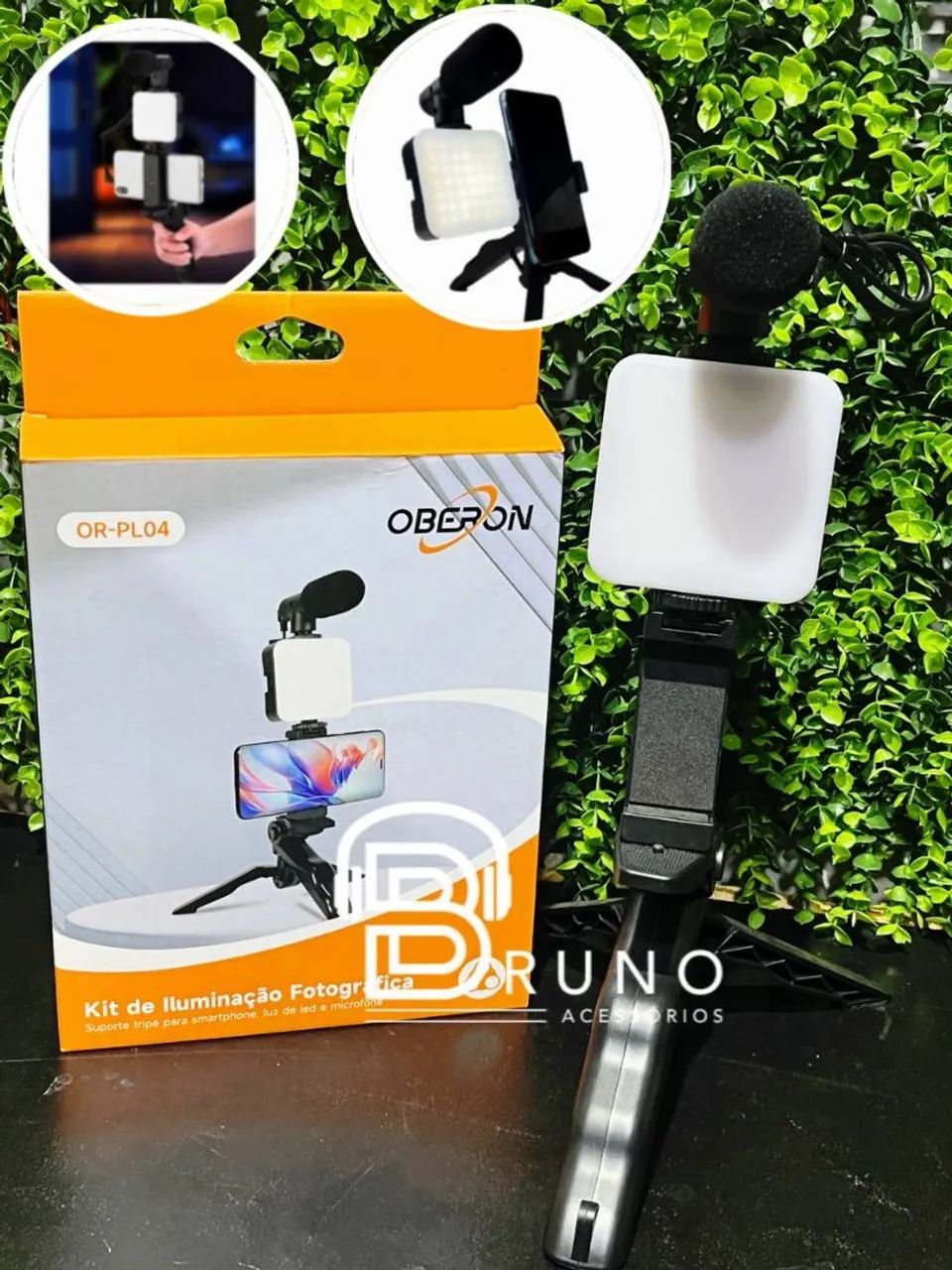 Kit de iluminação Fotográfica Luz Led + Microfone Com Tripé 