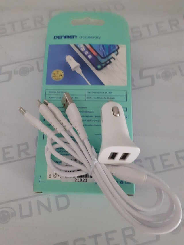 Kit carregador veicular. Com 2 entrada usb. Cabo 3X1.  Lightning, tipo c, e micro. Novo.  - Foto 2