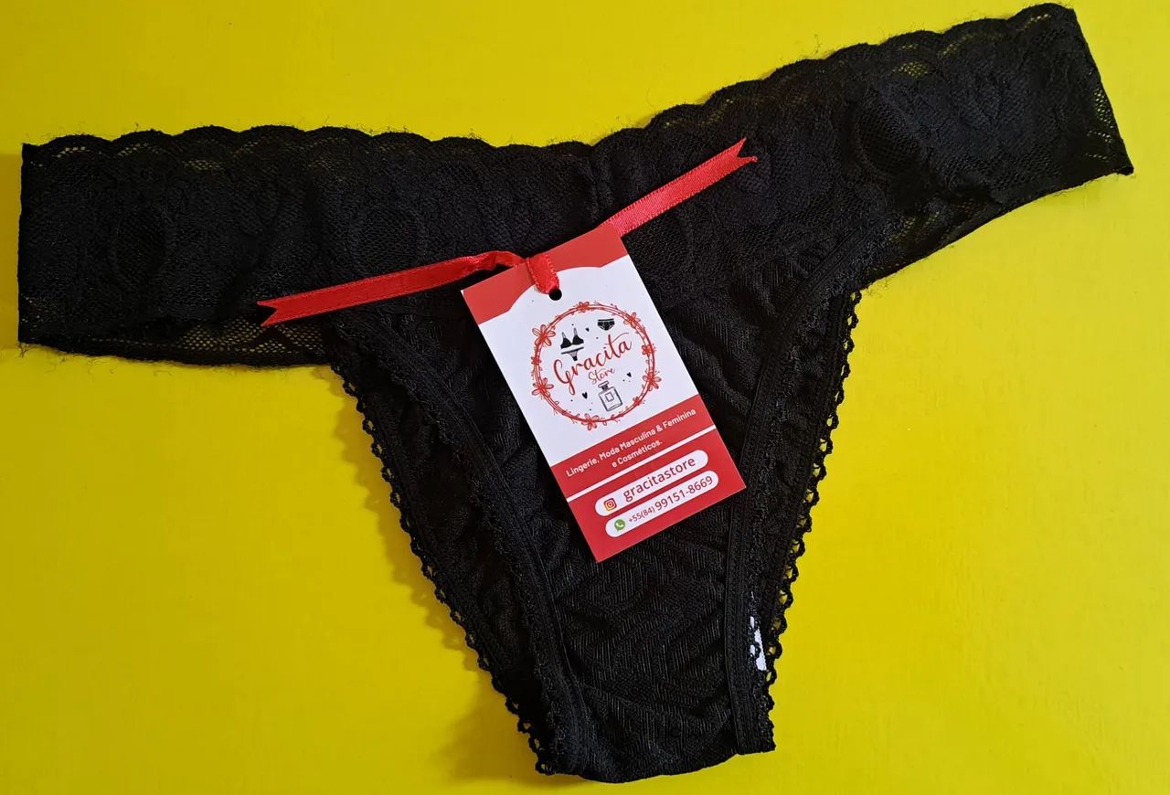 Promoção  Kit com 5 Calcinhas em renda preta - Foto 3