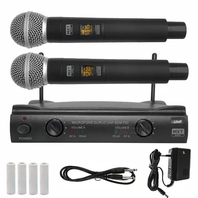 Microfone Sem Fio Duplo De Mão Mxt Uhf 320m 96 Canais