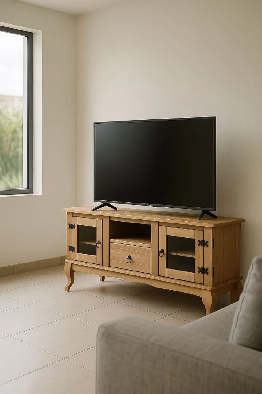 Rack para TV em Madeira Rústica com Vidro