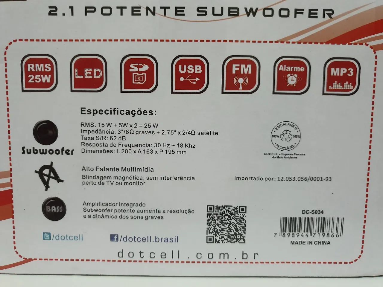 Caixa de Som Dotcell DC-5034 2.1 Potente Subwoofer - Foto 3