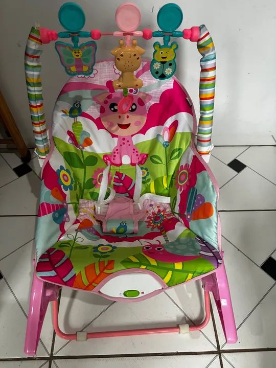 Cadeira Balanço Infantil - Girafa - Rosa e Verde