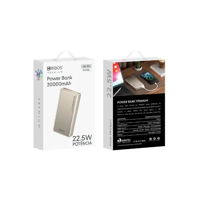 Carregador Portatil Hrebos Power Bank, 20.000Ah, Entradas USB, Type-C, 22,5W - Foto 3