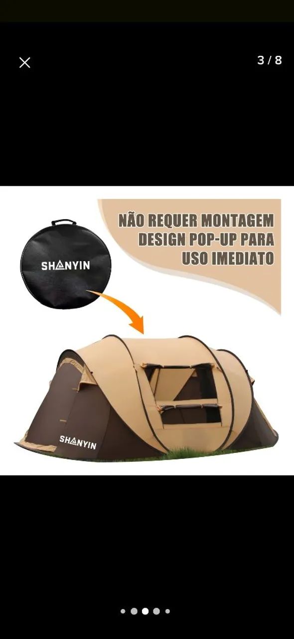 Barraca  de Camping acampamento automaticamente 5-6 pessoas marrom claro - Foto 3