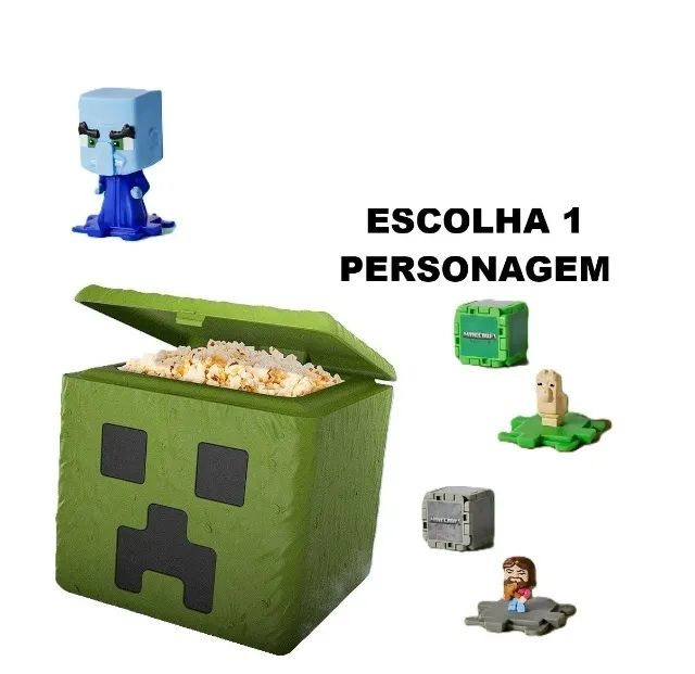 Balde De Pipoca Creeper Cinemark + Brinquedo Minecraft (Escolha 1)