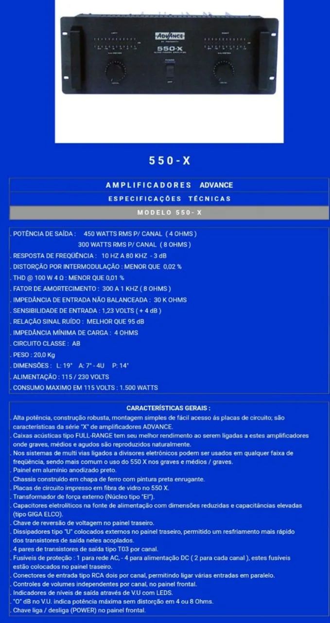 Amplificador de Potência Advance 550-X - Ótimo Estado de Conservação , LER ANÚNCIO  - Foto 6