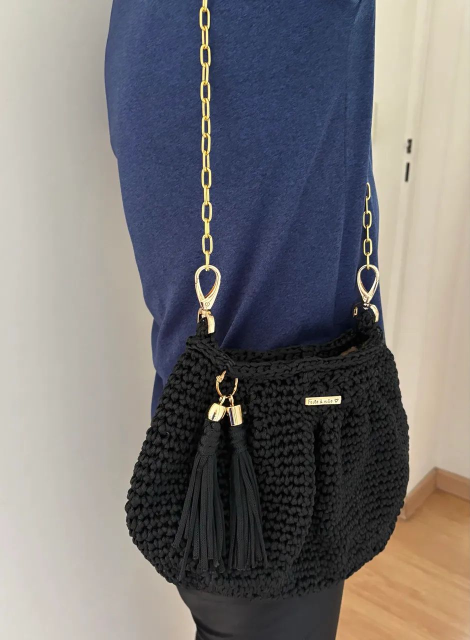 Bolsa preta em crochê  - Foto 5