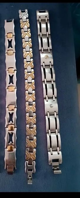 Kit completo : PULSEIRA AÇO MAGNÉTICO FOLHEADO A OURO 