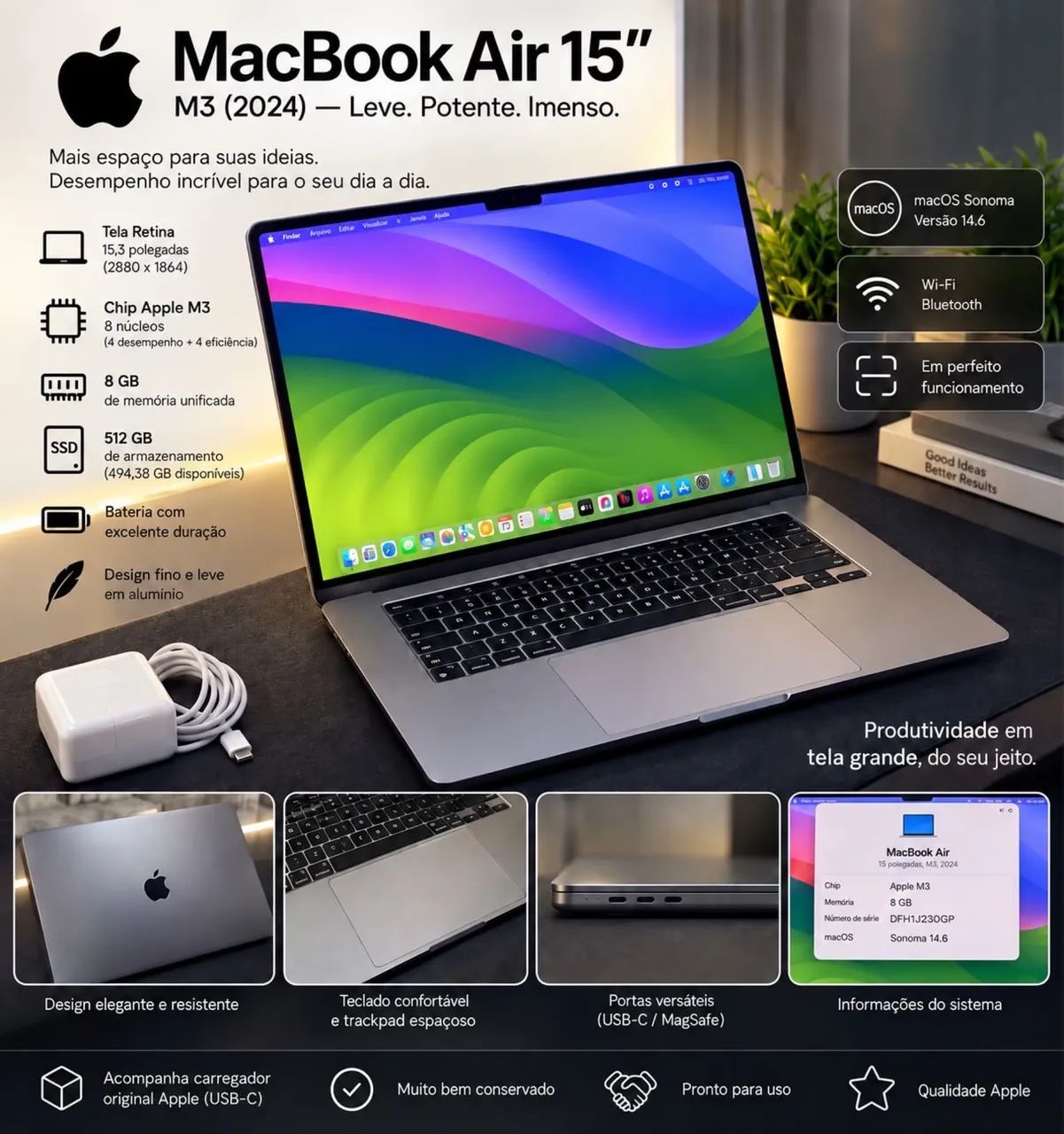 MacBook Air 2024 - Pouco Utilizado