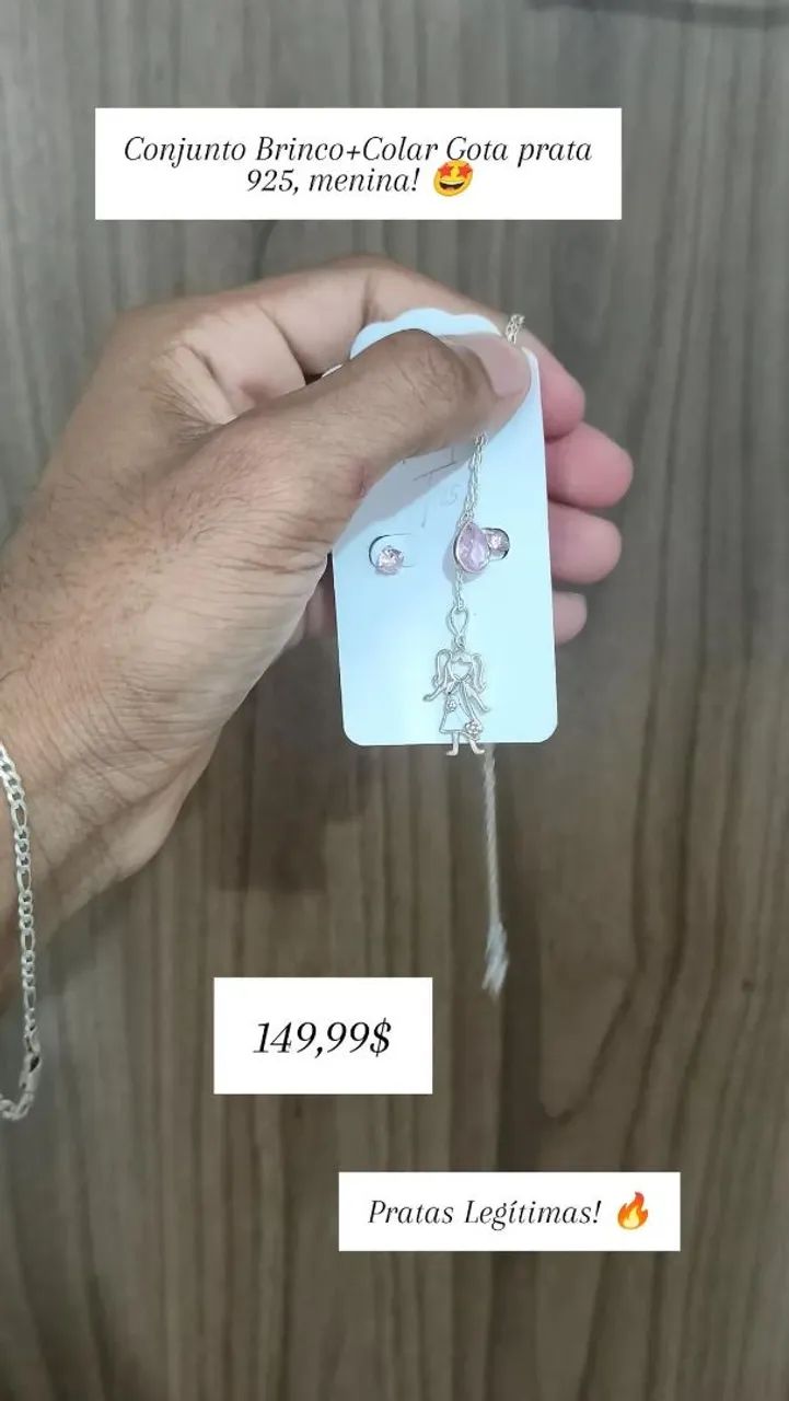 Conjunto Colar Gota e Brinco Prata 925