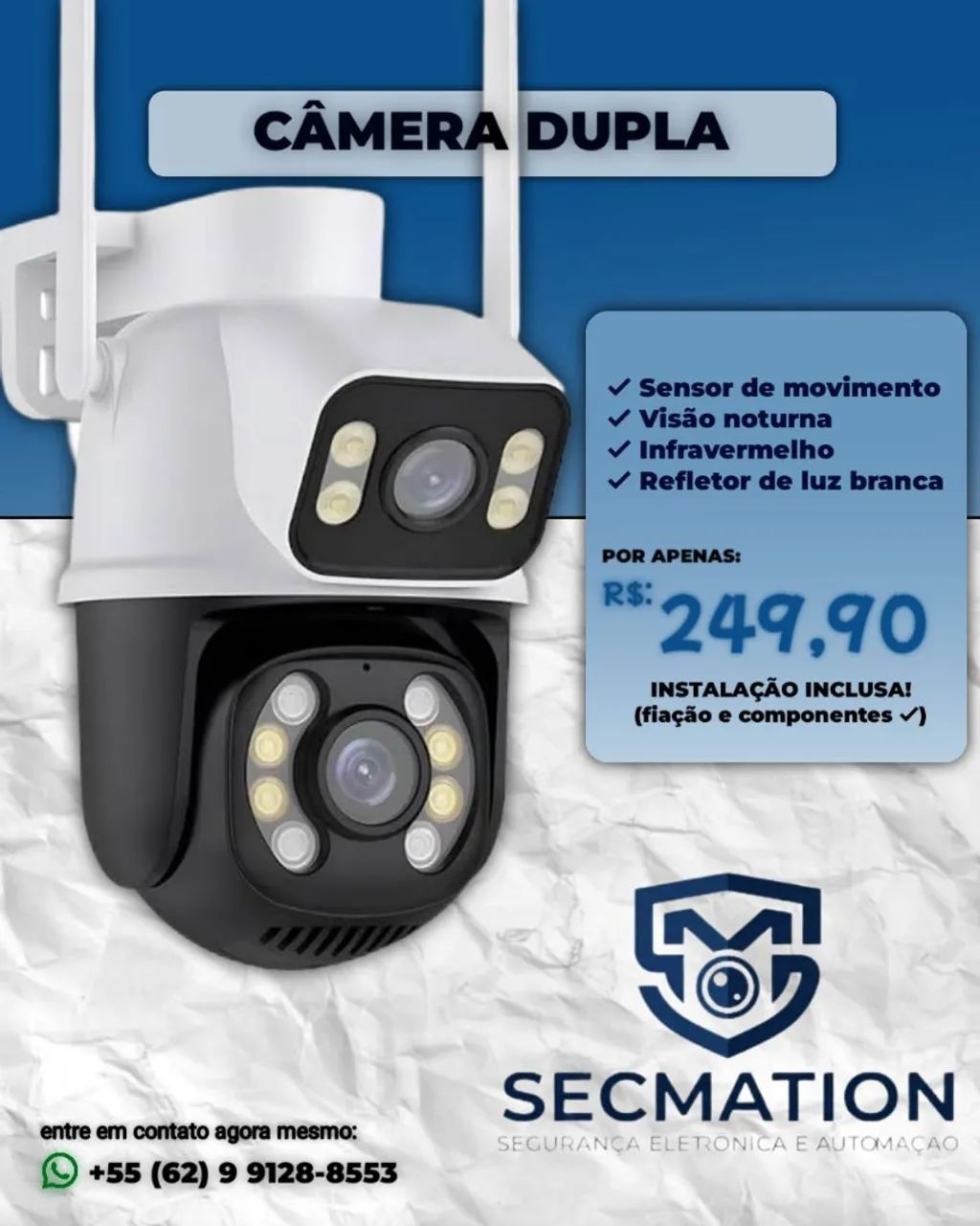 Câmera dupla wi-fi com instalação inclusa - Câmeras e Filmadoras