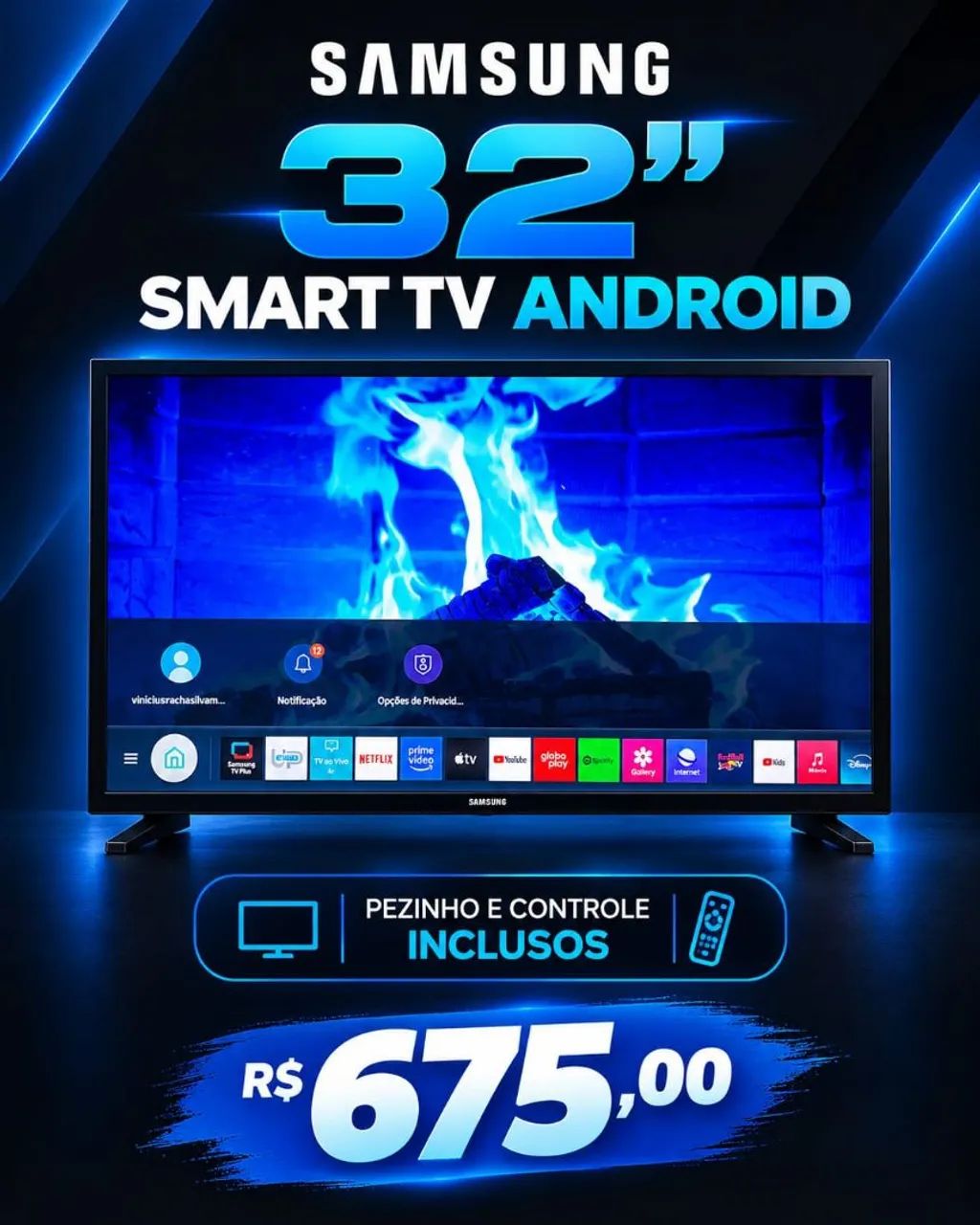 Samsung 32P Android pezinho e controle 