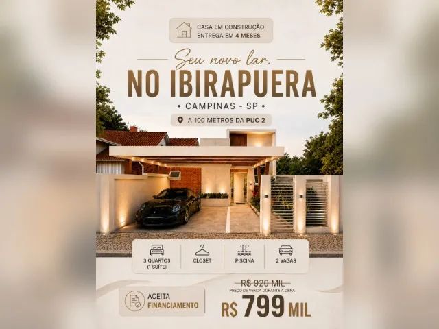 Casa nova 3 quartos c/ suite, closet e piscina - Jd. Ibirapuera, Campinas