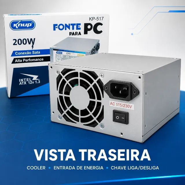 Fonte para PC ATX 200W Bivolt com SATA e Cabo Knup KP-517 - Foto 4