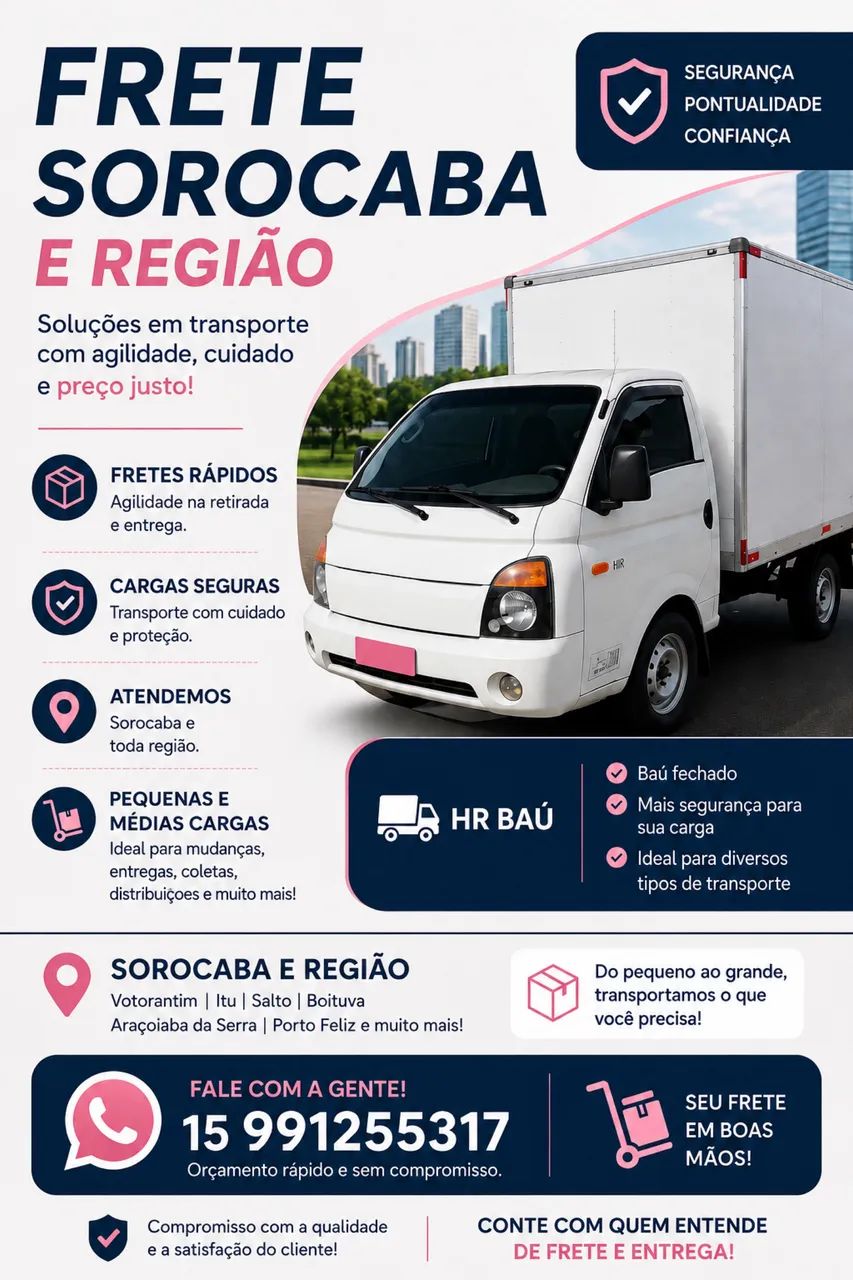 Frete para Sorocaba e região,  baú fechado 