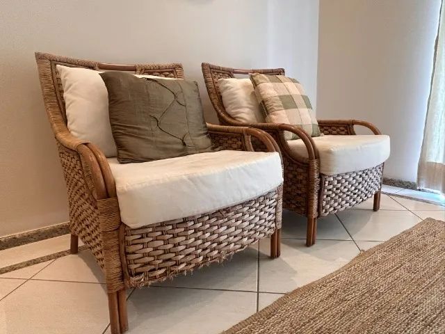 Kit de Poltronas Decorativas de Luxo - Bege com Acabamento em Palha - Foto 2