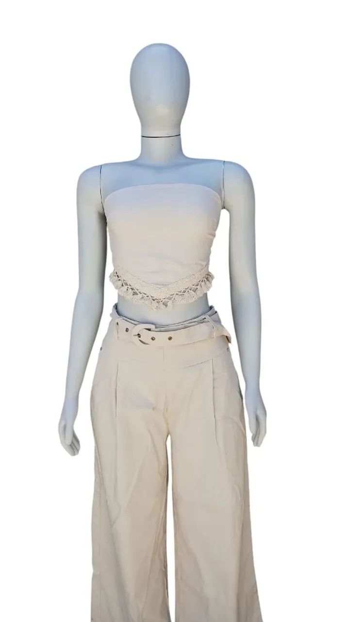 Conjunto Bege Cropped + Calça Bege M - Foto 3