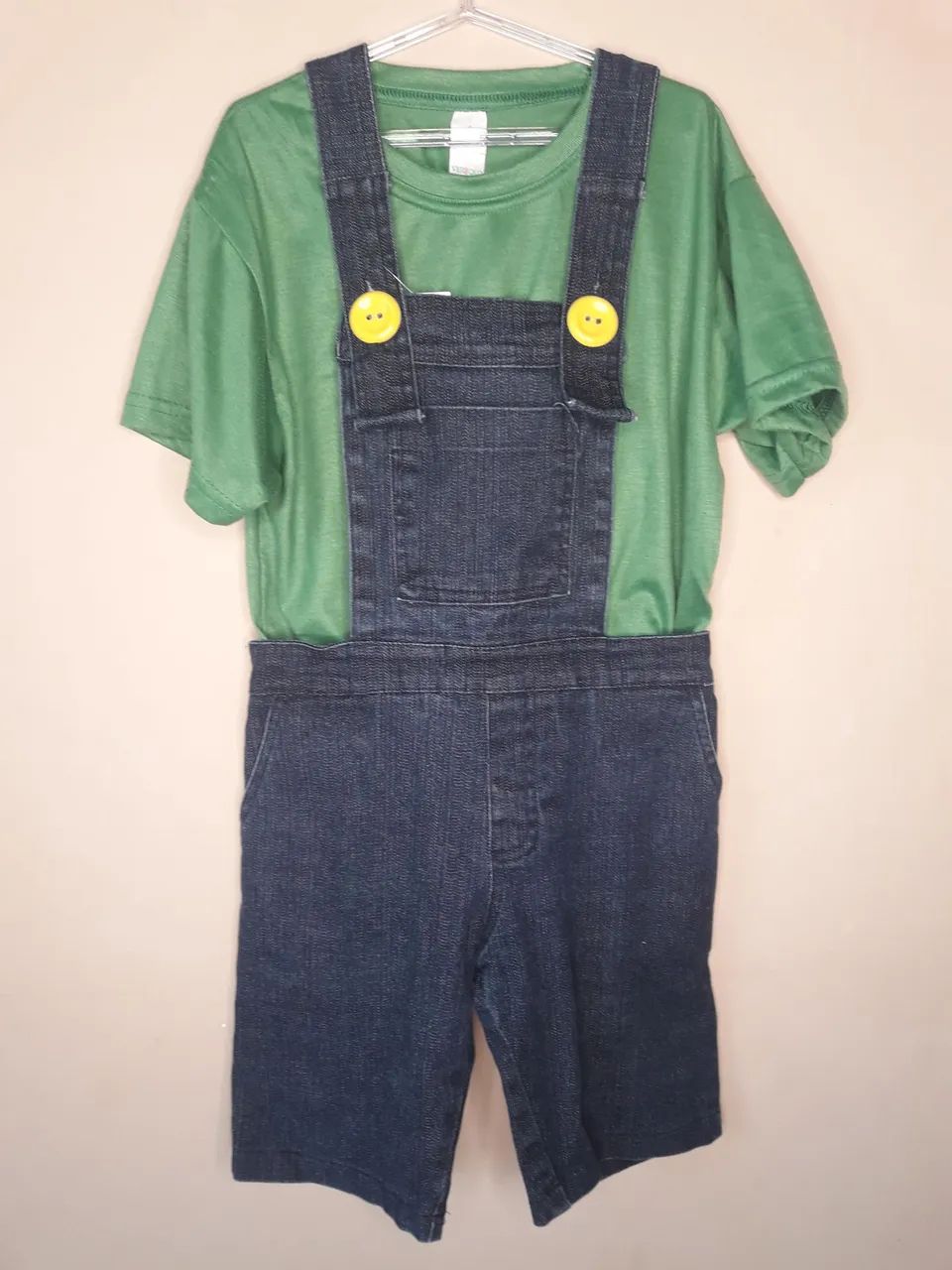 Macaquinho Jeans Infantil - Fantasia Mario ou Luigi - 3/5 anos