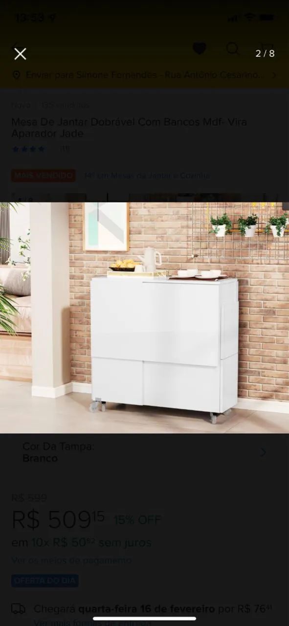Mesa de Jantar Dobrável/Retrátil com 4 Bancos - MDF Branco - Foto 5