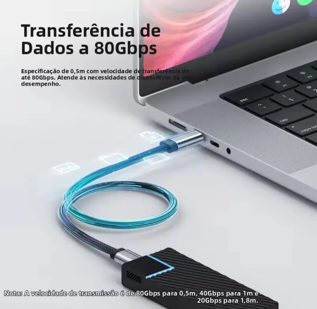 Cabo USB4 C para C Thunderbolt 20Gbps 8k 240w 1.8M - Foto 5