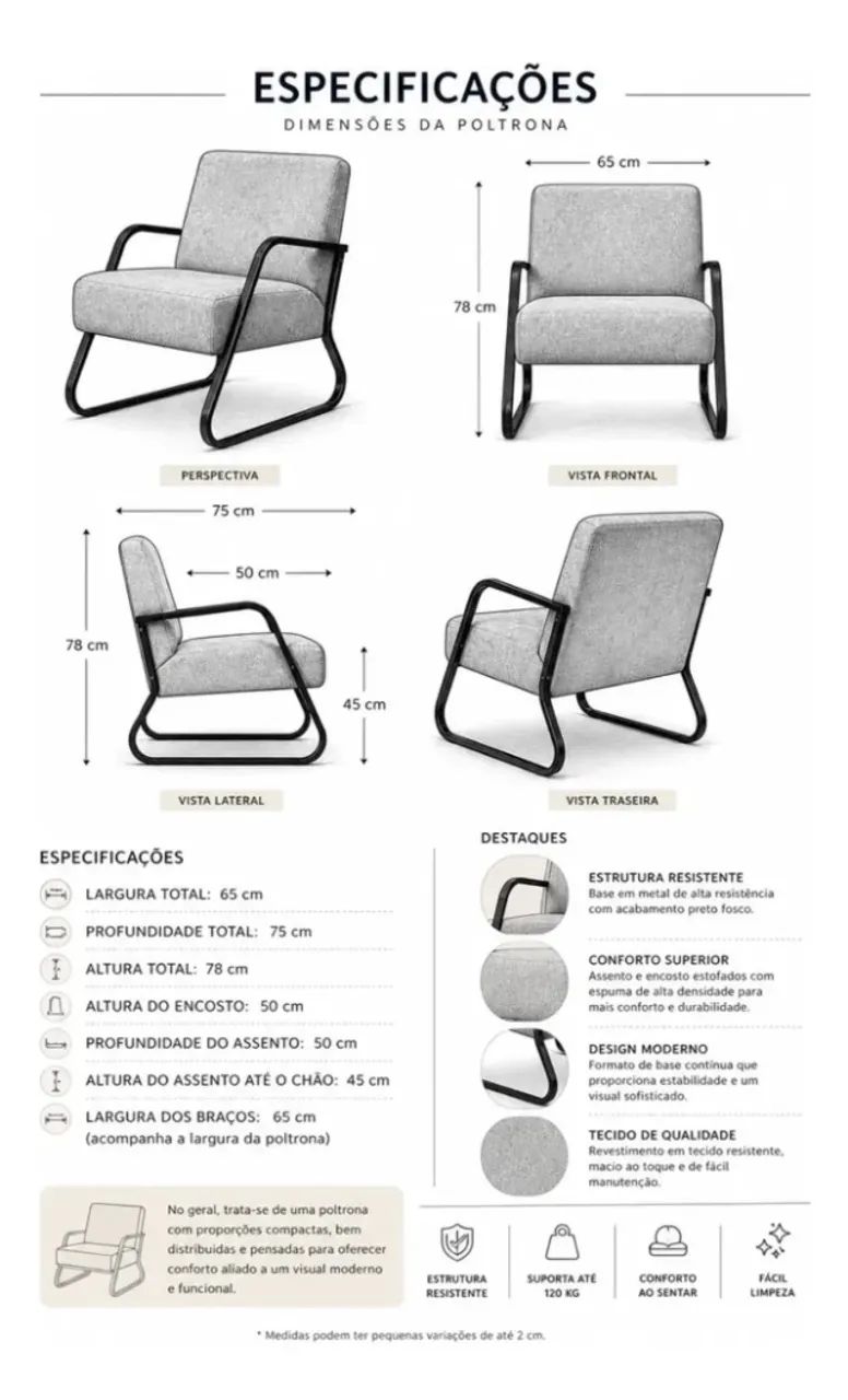 Conjunto de 2 Poltronas Decorativas - Estilo Industrial | Cinza - Foto 4