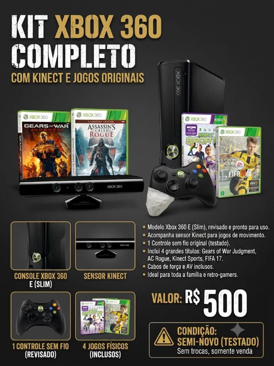  XBOX 360 COMPLETO + KINECT