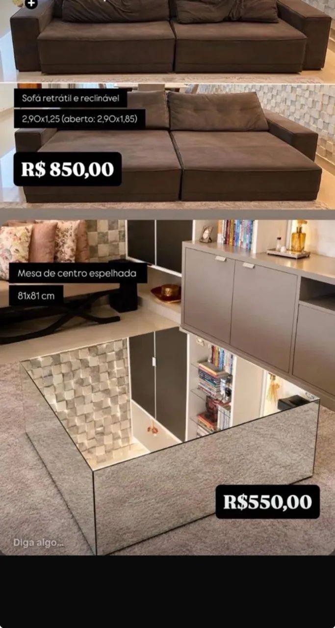 Sofá cama retrátil e mesa de centro