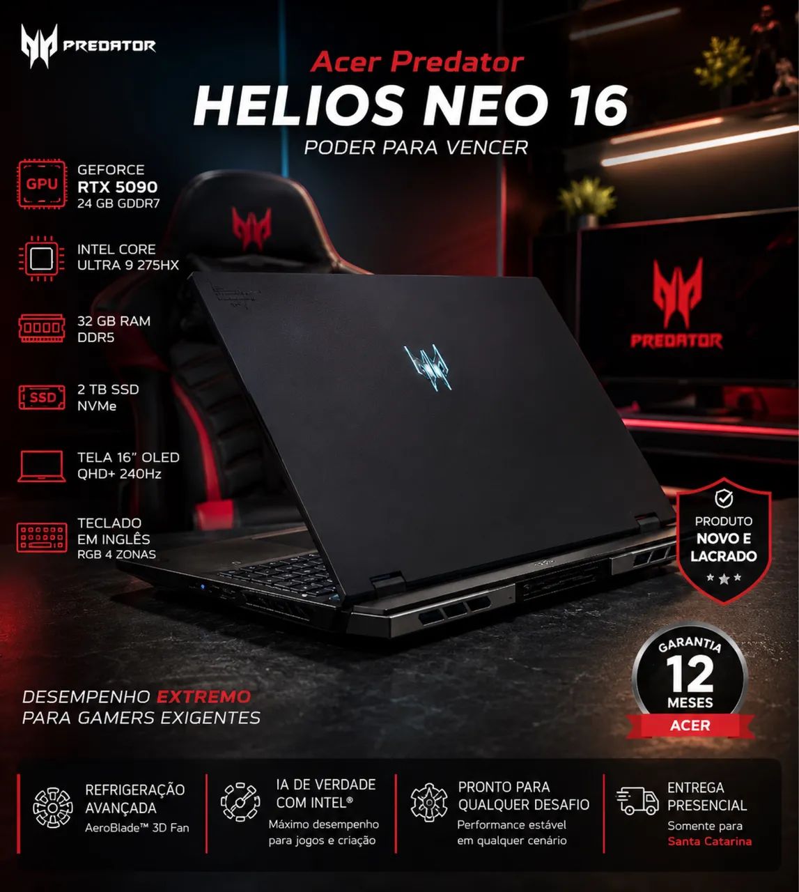 Acer Predator Helios 16 Ai/ RTX 5090 - Lacrado - Foto 2