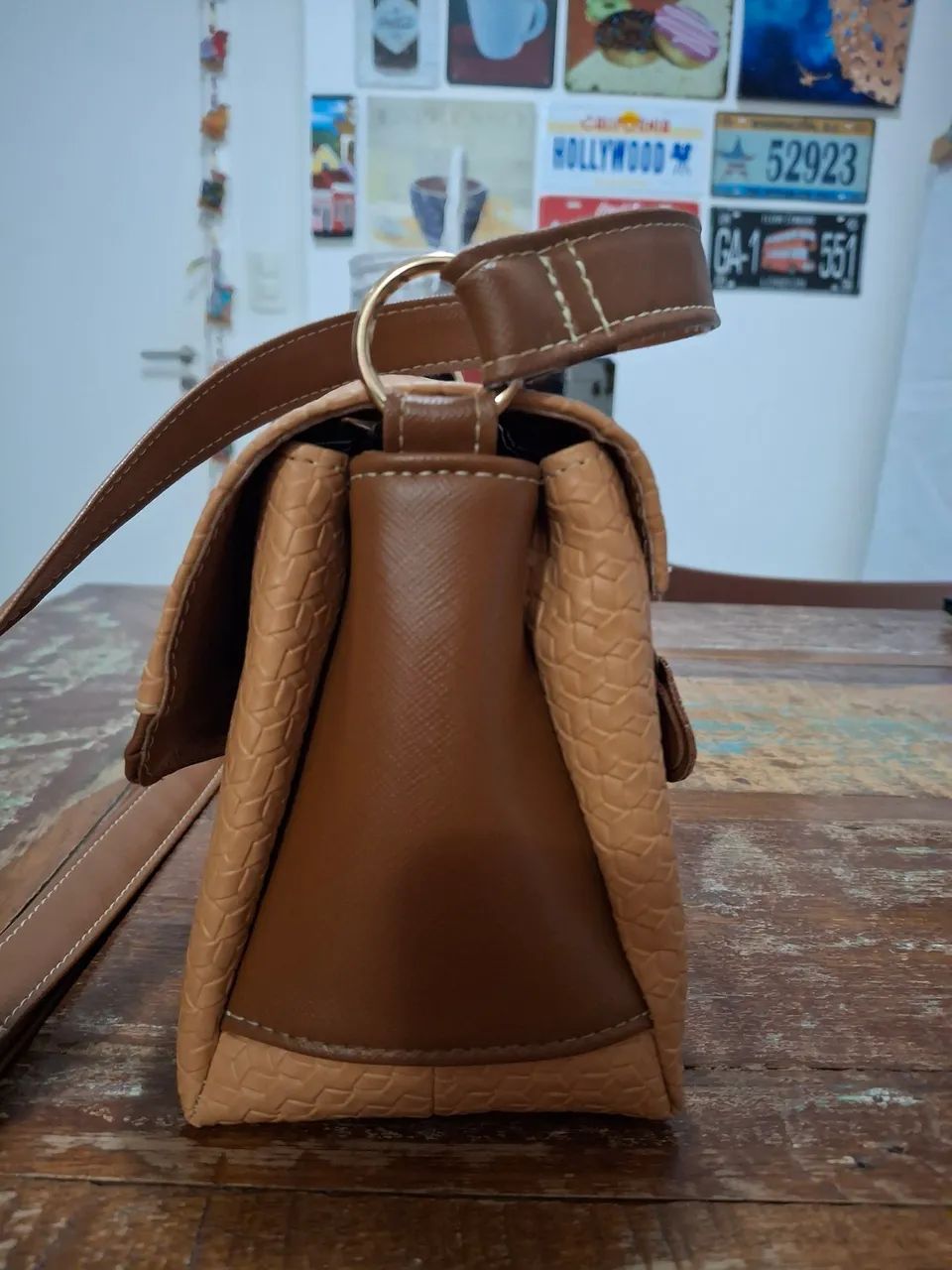 Bolsa bege/caramelo - Material sintético  - Foto 5