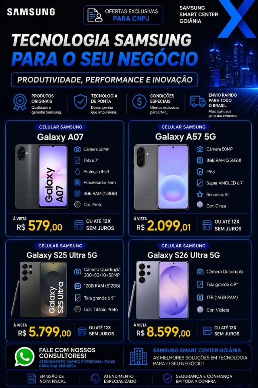 Celulares Samsung para CNPJ | Galaxy A07 e A17 com Preços Exclusivos