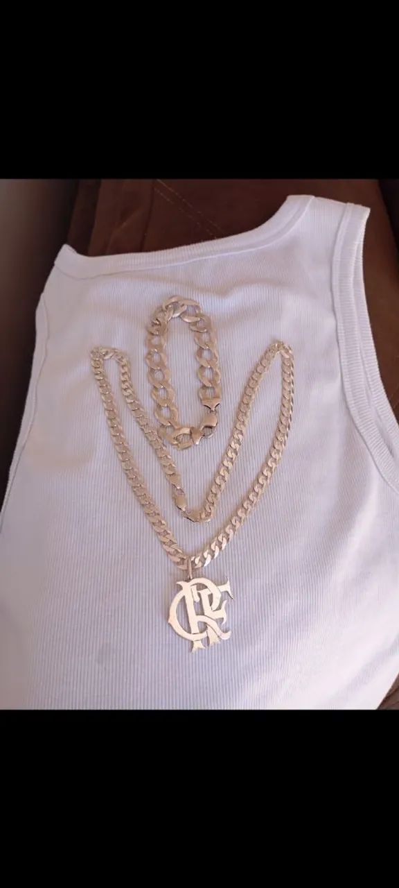 Cordão e pulseira de prata 