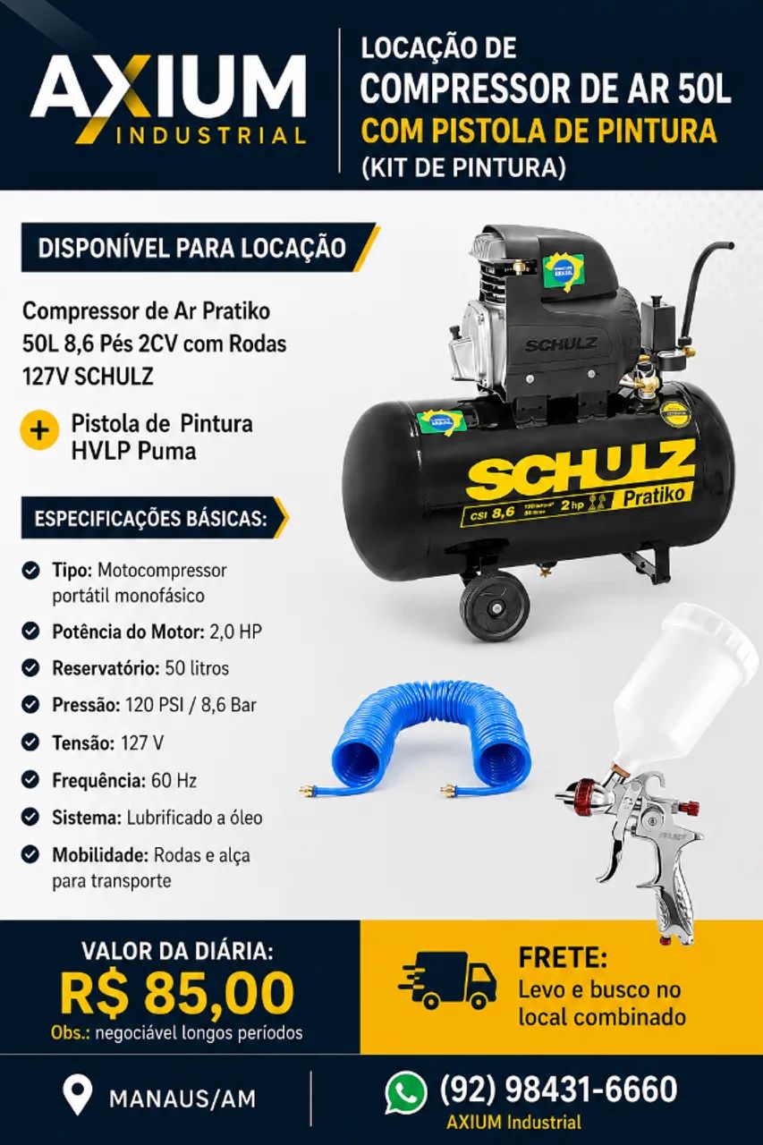Compressor de Ar 50L com Pistola de Pintura - Aluguel