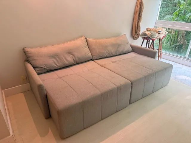 Sofá-cama Retrátil e Reclinável Baraúna 2,50m em Linho Cinza | Excelente estado - Foto 3